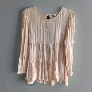 American Eagle Cream Tiered Baby Doll Top With Cut Out Back Medium
